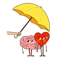 Illustration d'un coeur et d'un cerveau blessés sous un parapluie